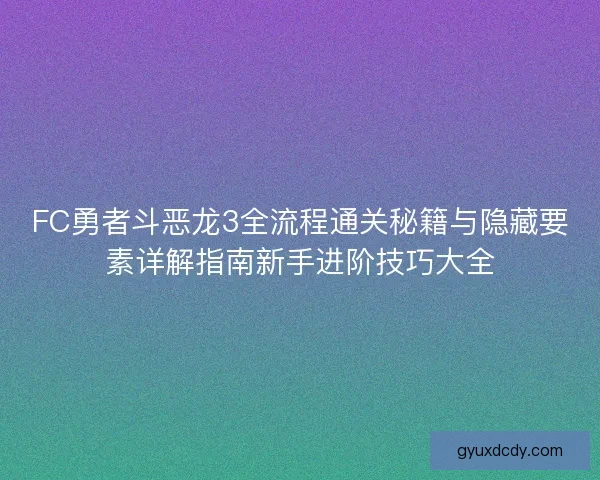 FC勇者斗恶龙3全流程通关秘籍与隐藏要素详解指南新手进阶技巧大全